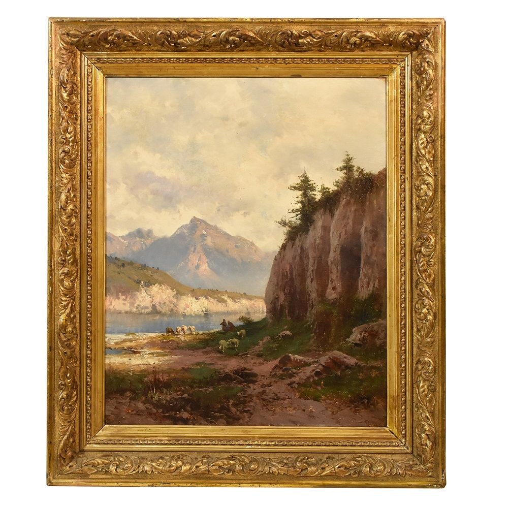QP17 antique painting landscape oil painting mountain 19th century.jpg